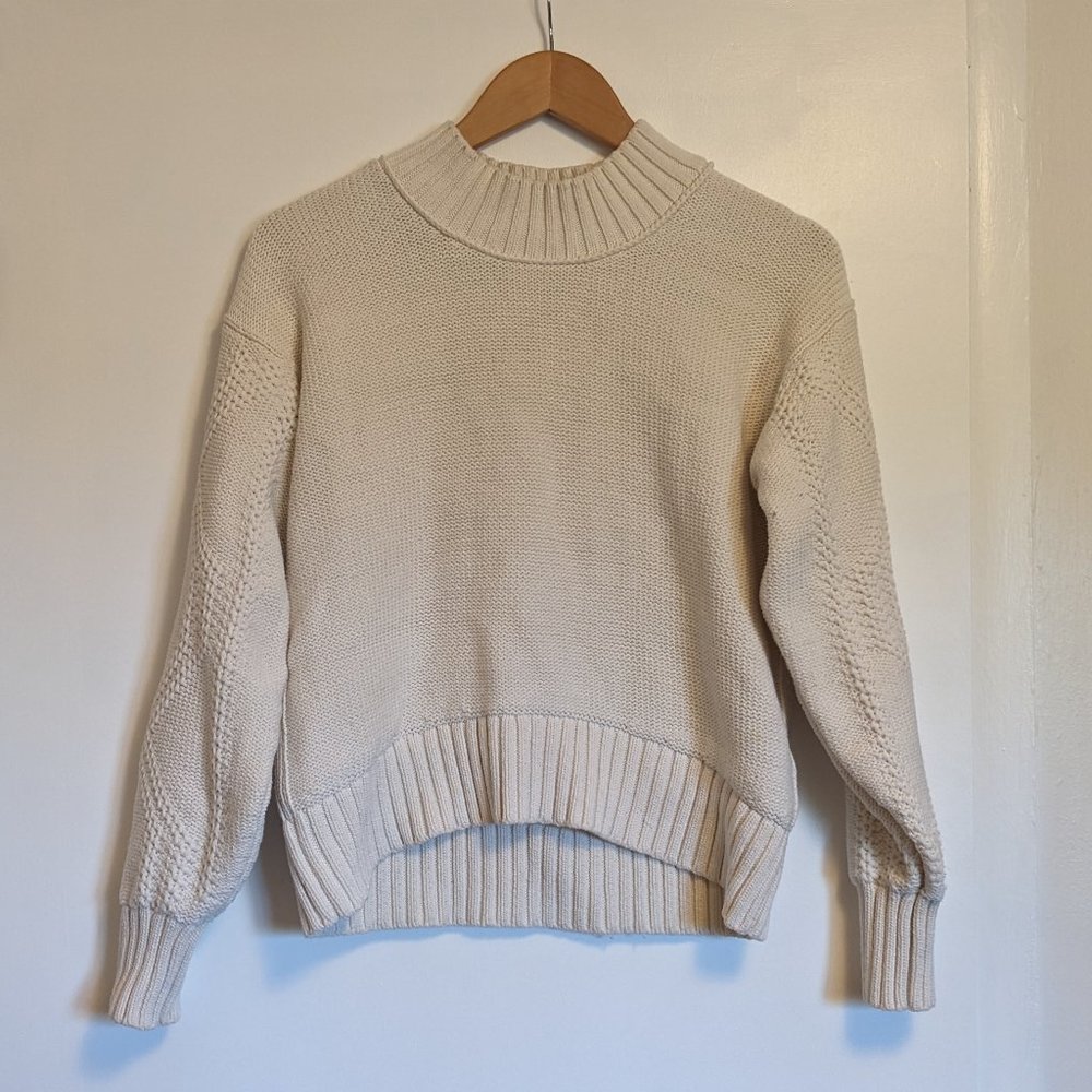 White/Cream Everlane Mock Neck Sweater, M
